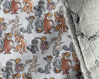 little lovey baby blanket made from Peter Pan themed cotton fabric/ security blanket/ luxe silver minky/ Neverland