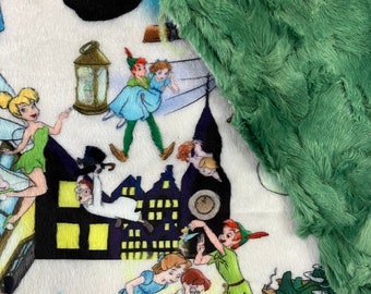 baby or toddler blanket made from Peter Pan minky fabric/ Tinkerbell/ luxe green swirl minky