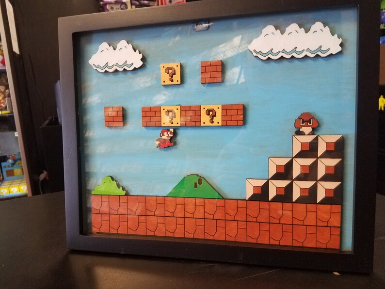 Super Mario Bros Wooden Laser Cut Engraved Framed 3d Theme Nintendo