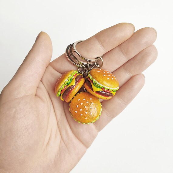 Mini Burger Keychain Key Chain Miniature Fast Food Keyring Etsy