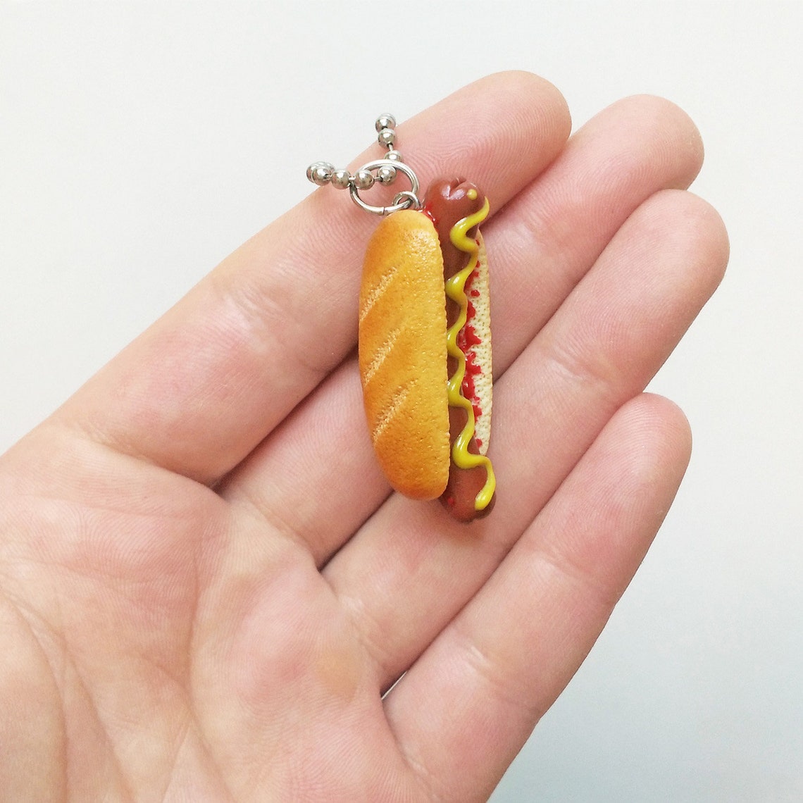 Keychain Hot Dog Miniature fast food Keyring realistic Etsy