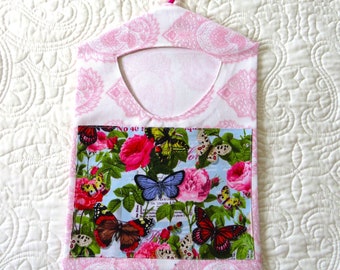 Butterfly and Roses Clothespin Bag, Butterfly and Roses Closet Organizer, Nature Clothespin Bag, Butterfly / Rose Decor and Gifts