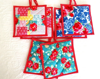 Pioneer Woman Potholder Set: Floral Cotton Hot Pads, Handmade Kitchen Decor