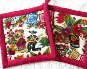 Large Fiesta De Los Muertos Potholder Set, Day of the Dead Potholders 2, Dia De Los Muertos Hot Pad Set (2), Mexican Decor, Cartas Marcadas