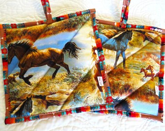 Southwest Horse Potholder Set: Desert Design, Cotton Hot Pads
