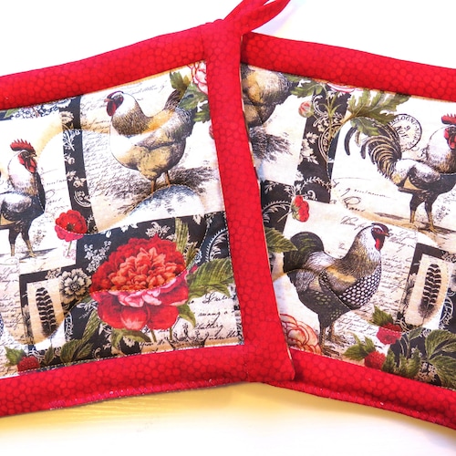 Large Chicken Potholder Set Rooster Potholders Chicken Hot Etsy
