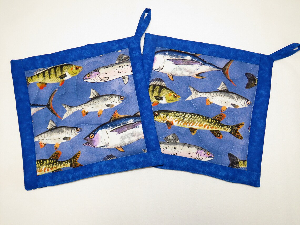 Fish Pot Holders Set Fish Hot Pads Fishing Lovers Gift Etsy