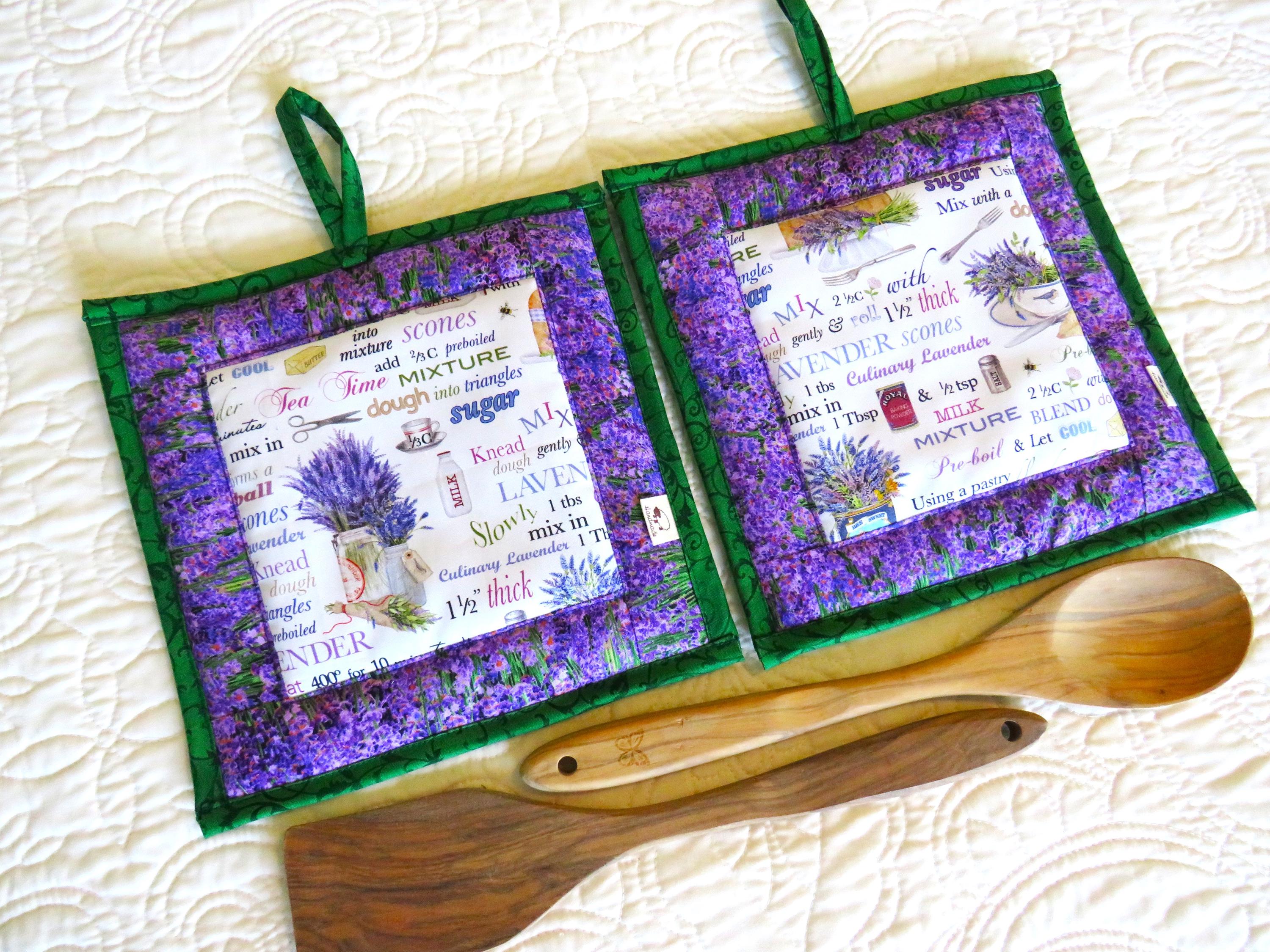 Lavender Casserole Hot Pad or Potholder Set: Quilted Cotton