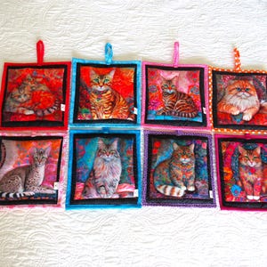 Cat Whimsical Potholder: Quilted Cotton Hot Pad, Mom Day Cat Lover Gift