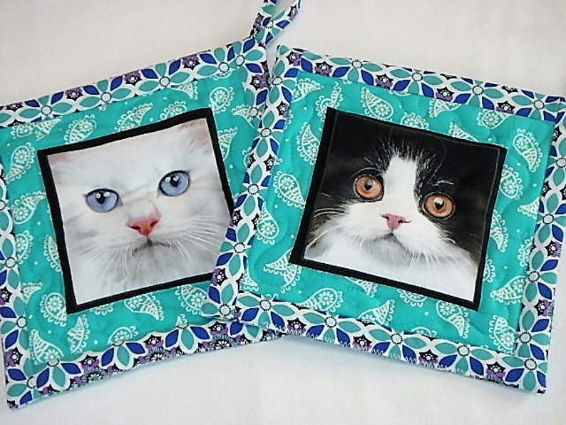 Cat Pot holders Set Cat Hot Pads Cat Lovers Gift Quilted Etsy