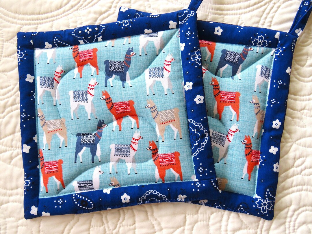 Llama Large Potholders Set 9x9, Llama Hot Pads 2, Llama Gift, Alpaca