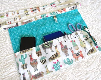 Llama & Cactus Print Cotton Apron: One Size Kitchen Apron, Hobby Apron