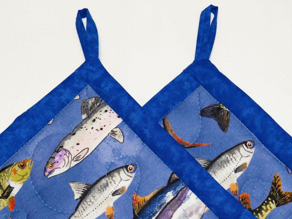 Fish Pot Holders Set Fish Hot Pads Fishing Lovers Gift Etsy