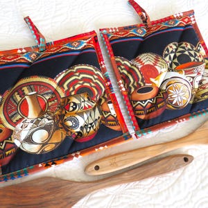Pottery Potholder Set (2) : Native American Design Southwest Hot Pads