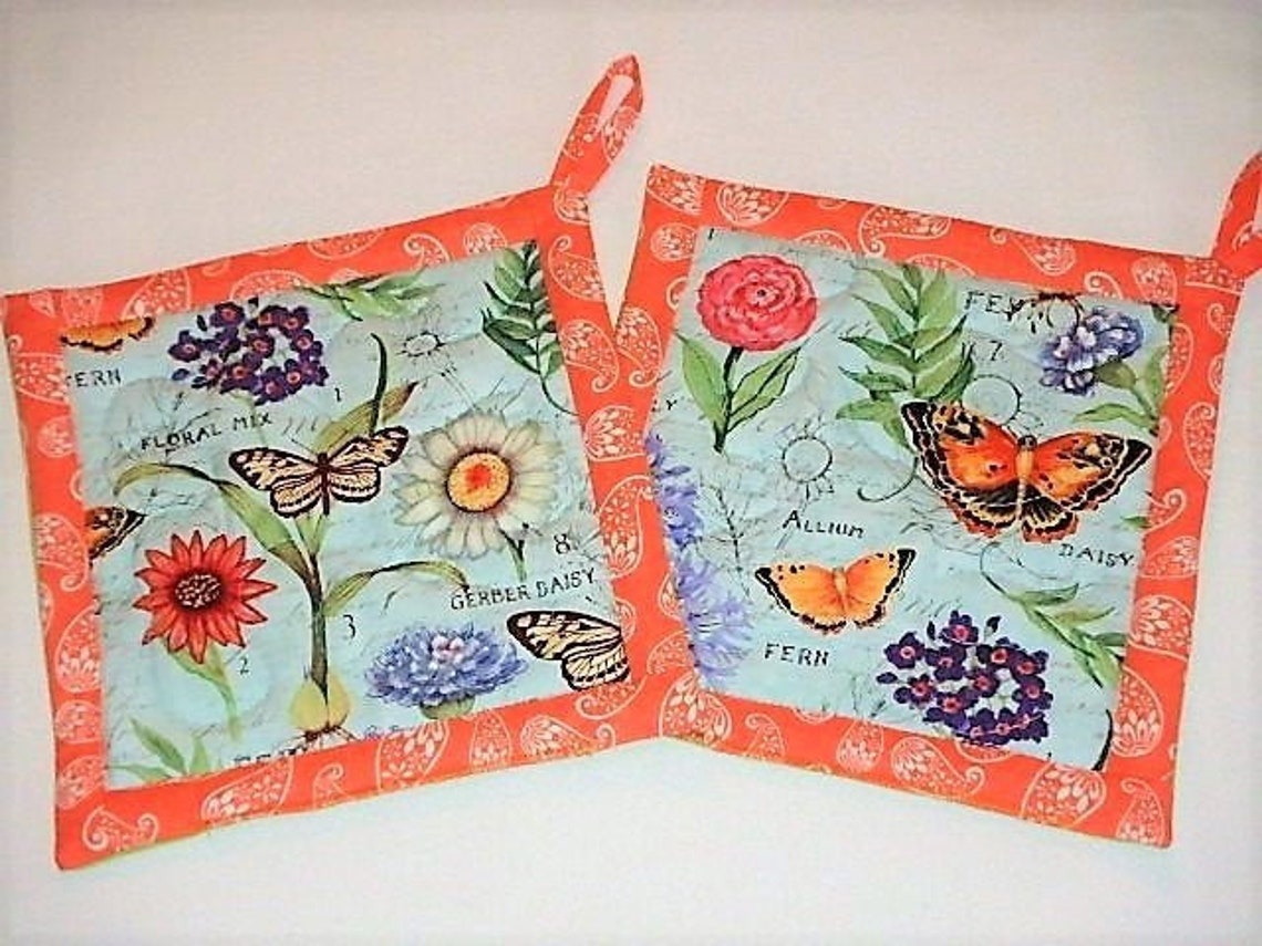 Butterfly Pot Holders Set Flowers Pot Holders Butterfly hot Etsy