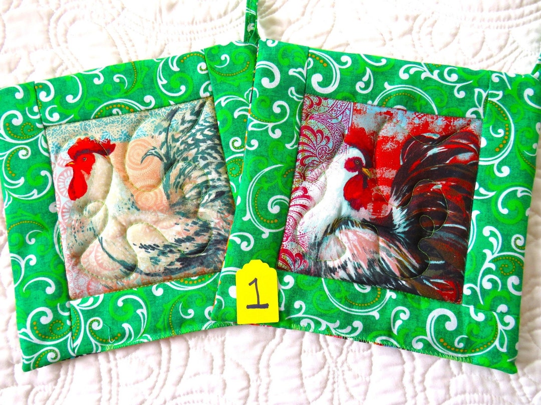 Farm Animal Potholder Set, Chicken Potholder Set, Rooster Potholders, Horse Hot Pad Set, Pig