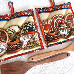 Pottery Potholder Set (2) : Native American Design Southwest Hot Pads