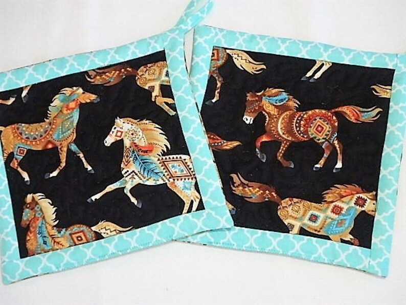 Horse Pot Holders Western Horse Pot Holders Set of 2 Horse Lover Gift Southwest Hot Pads Southwest Horse Hot Pads Gift Horse Hot Pads