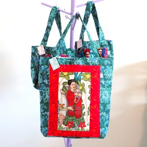 Frida Kahlo Tote Bag: Mexican Sugar Skull Cotton Canvas Handbag, Halloween Decor