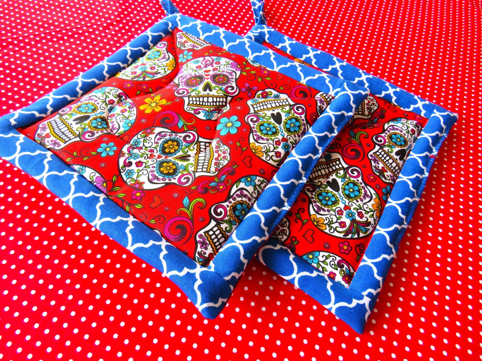 Large Sugar Skull Potholders Set Sugar Skull Hot Pads 2 Etsy