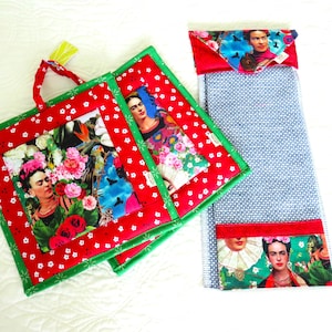 Ensemble de maniques Frida Kahlo : décoration de cuisine mexicaine et cadeaux