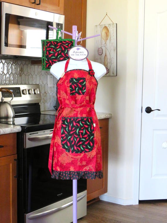 Chili Pepper Apron: Waverly Cotton, Southwest Kitchen Decor, One Size Fits All