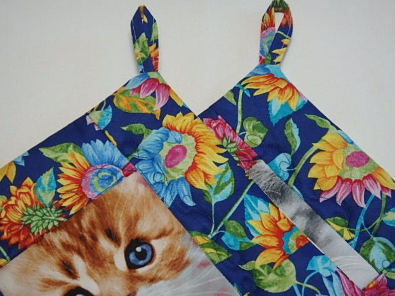 Quilted cat Hot Pad Set of two Cat Hot Pads Cat Pot Holder Gift Set Cat Lovers Gift Cat Pot holders