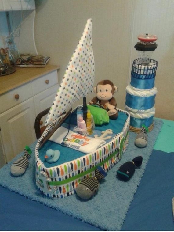 fishing boat diaper cake