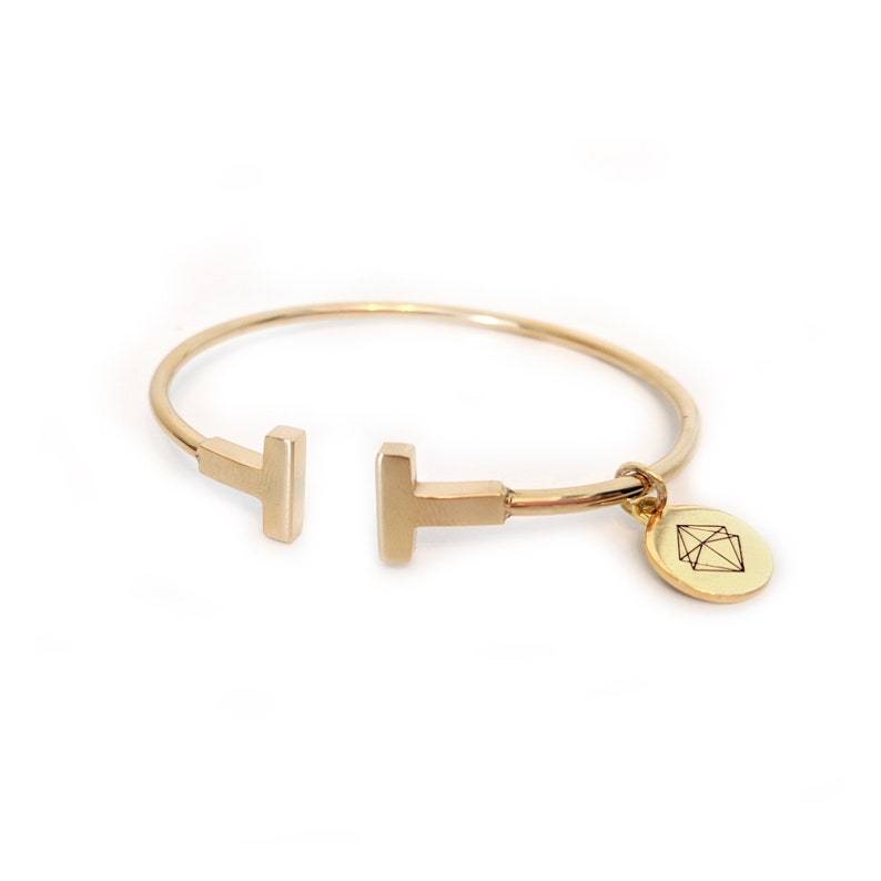 Double T Bangle Bracelet Stainless Steel with Charm.