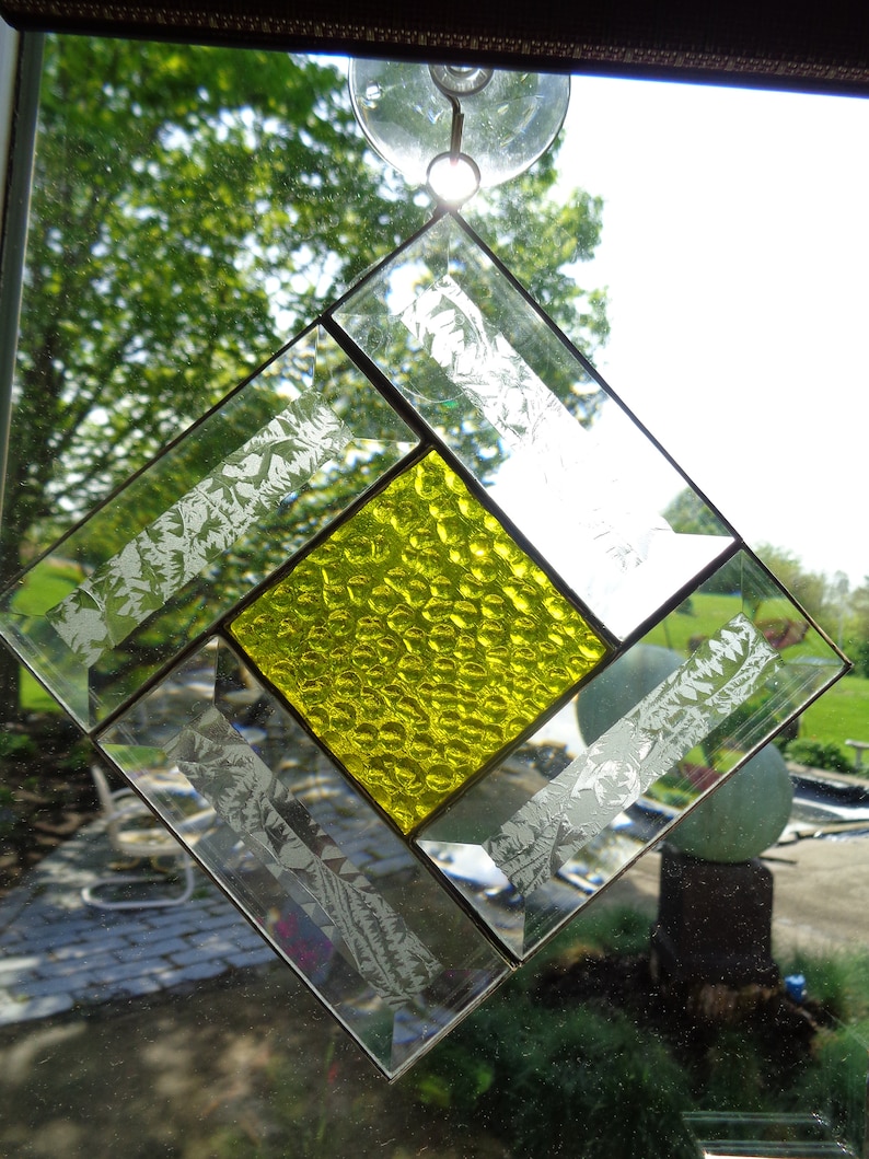 Yellow Suncatcher With Glue Chip Bevels Etsy