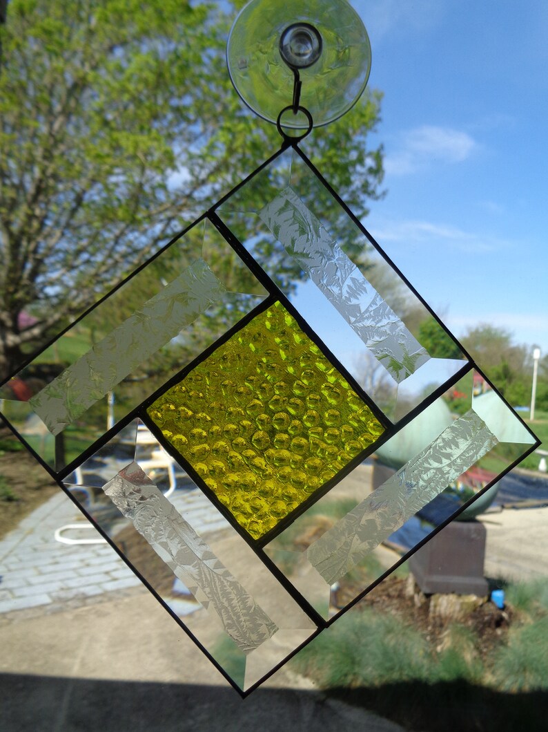Yellow Suncatcher With Glue Chip Bevels Etsy