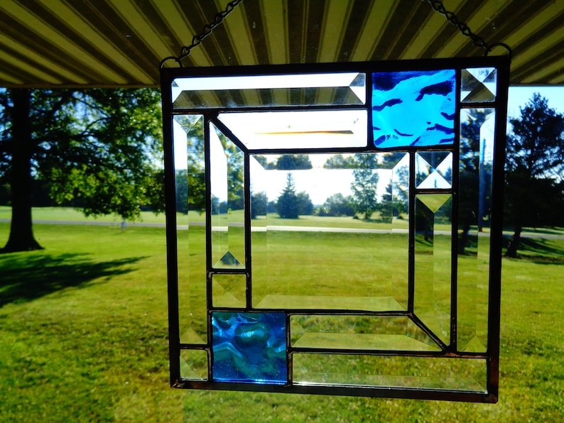 Suncatcher with Bevels and Blue Glass