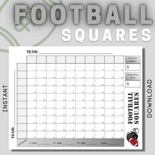 Printable Football Squares 4 Quarter Payouts 11x8.5 Etsy