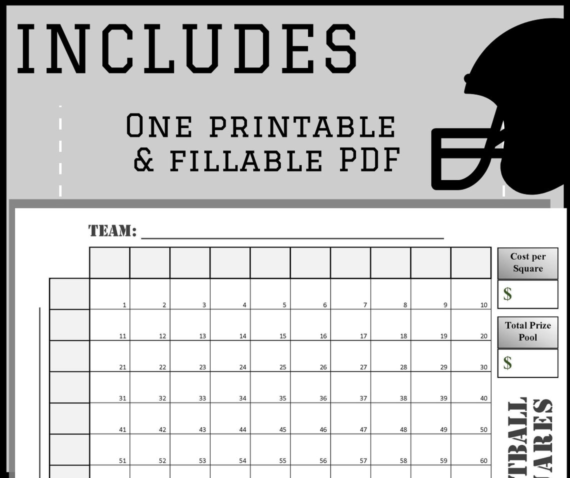 Football Squares Printable Fillable Etsy