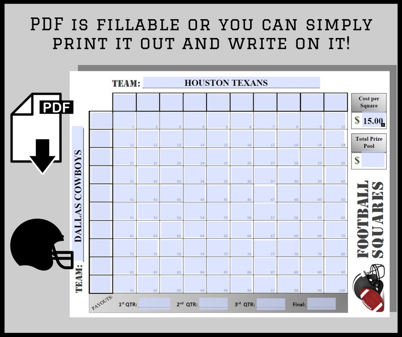 Football Boards Squares Template 100 Fillable Football Boards Squares Template 100 Fillable
