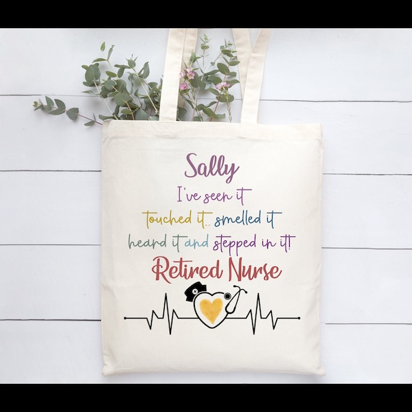 Personalised Natural Beige Tote Bag.. Retired Nurse Gift.. Fun quote.. Nursing Leaving Retirement Shopping Bag