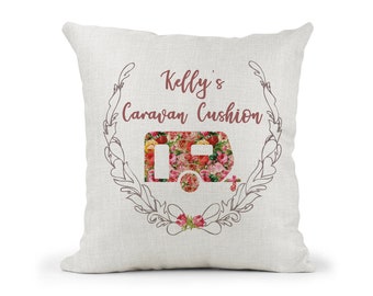 Personnalisé Crème Coussin tout nom Caravane Coussin Cadeau Nan ami Shabby Chic