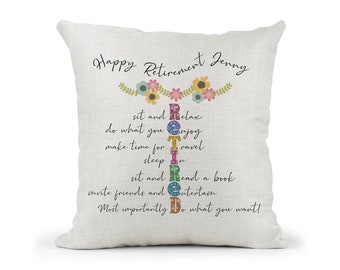 Personalised Cushion Gift, Colleague, Mum, Co-worker, Sister Friend Retirement Gift Keepsake