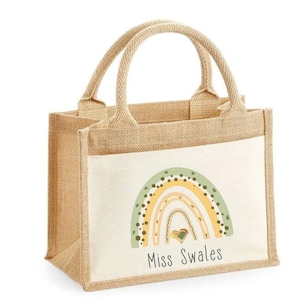 Personalised Teacher Rainbow Jute Bag XL.. ..Teacher . Stuff! Teacher, Teaching assistant, Mentor,