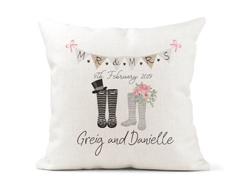 Personalised  Welly Boot Wedding Cream Canvas Cushion, Scatter Cushion, Home Decor, Wellies, Mr and Mrs, Farmer, Country Life