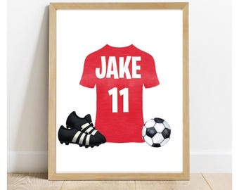 Impresión digital personalizada del nombre y el número de la parte superior del equipo de fútbol, póster de arte de pared con descarga digital, archivo jpeg y pdf