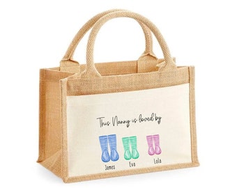 Personalised Jute Bag XL.. . This Mummy, Nanny , Nana welly Shopping Bag.. Nanny Grandma Nan Gran mothers day