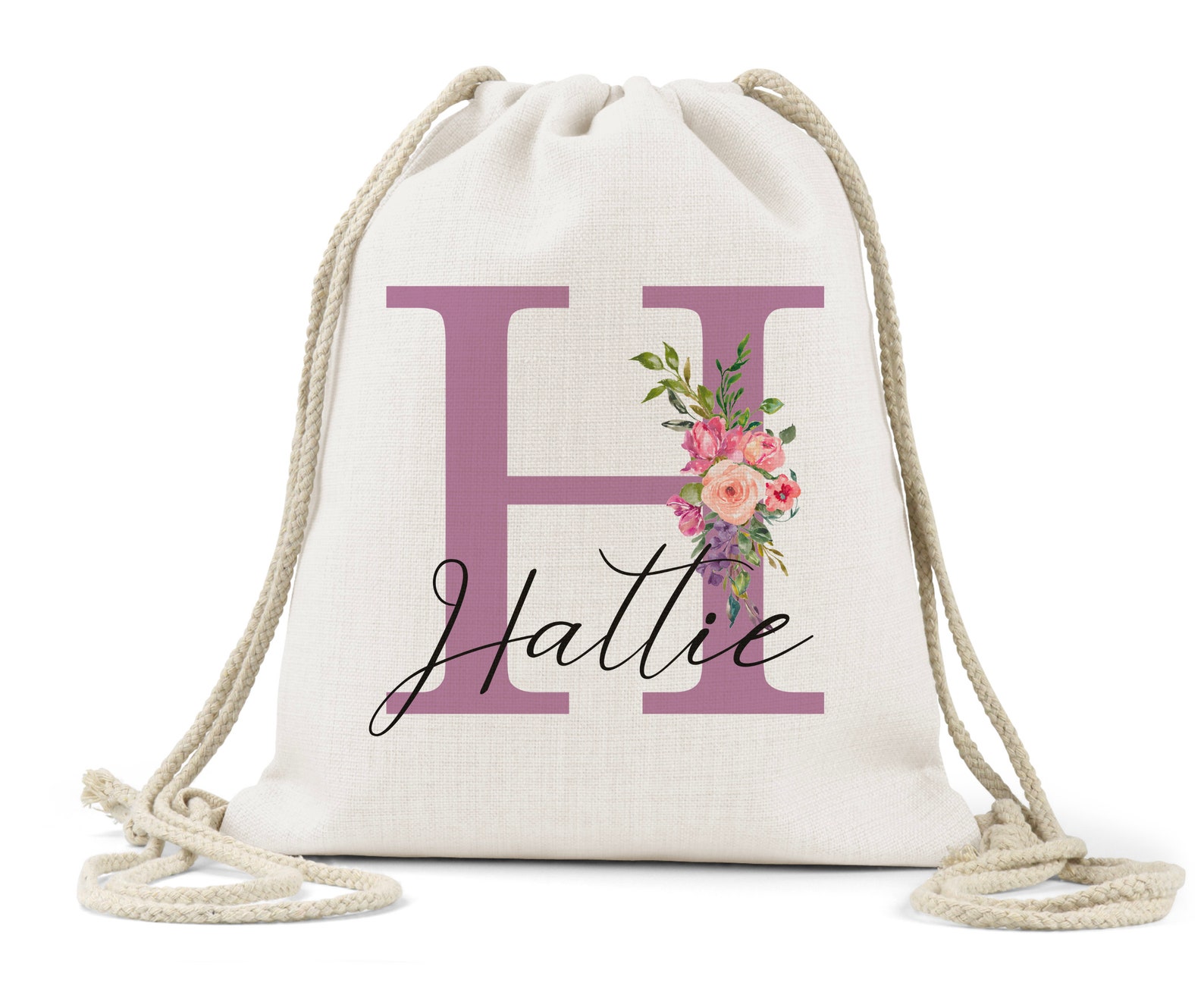 personalised girls drawstring bag, linen,dancer, ballet, dancing shoes, daughter, teacher, god-daughter, niece, sister gift