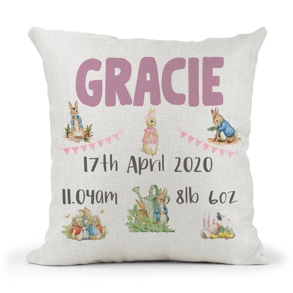 Personalised Girls Peter Rabbit & Flopsy Cushion, Girls name,  Christening gift, New baby keepsake ,Bedroom decor