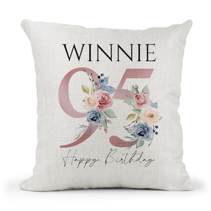 Personalised 95th Special Birthday Cushion 95th Birthday Pink & Blue Floral Mum, Nan, Friend,Sister Gift image 1