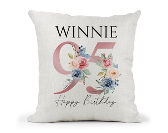 Personalised  95th Special Birthday Cushion 95th Birthday Pink & Blue Floral Mum, Nan, Friend,Sister Gift