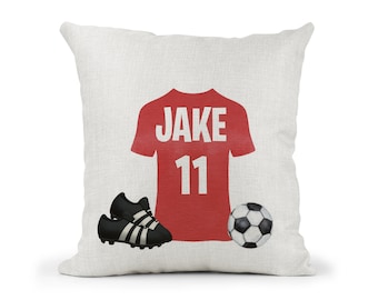 Personalised  Boys Men's Football T-shirt, boots ,Ball Cream Canvas Cushion, Scatter Cushion, sport, Children's room  ,Fathers day