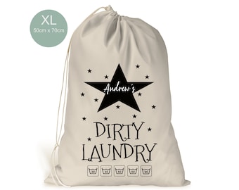 Personalised XL Drawstring Laundry Bag.. Boys Girls.. Dirty Laundry.. Cream Beige Cotton Like Bag 50cm x 70cm