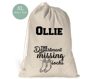 Personalised XL Drawstring Laundry Bag.. Department for missing socks...Men's Ladies Boy Girl.. Cream Beige like Bag 50cm x 70cm