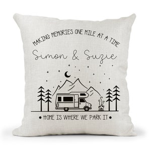 Personalised Camper Van Motorhome Campervan Cream Canvas Cushion,  home is where we park it , Home Decor, Wedding, Anniversary Gift